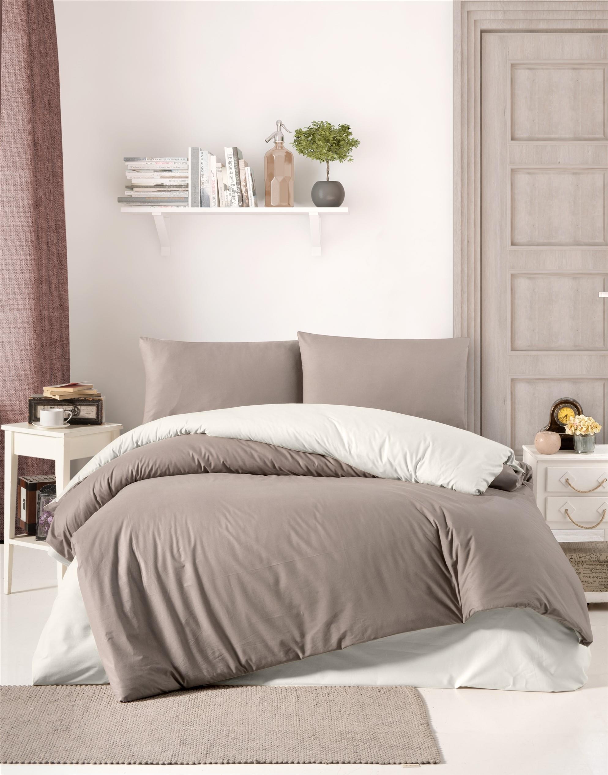 FİRUZE ÇARŞAFI LASTİKLİ RANFORCE ÇİFT KİŞİLİK NEVRESİM TAKIMI KAHVE-KREM