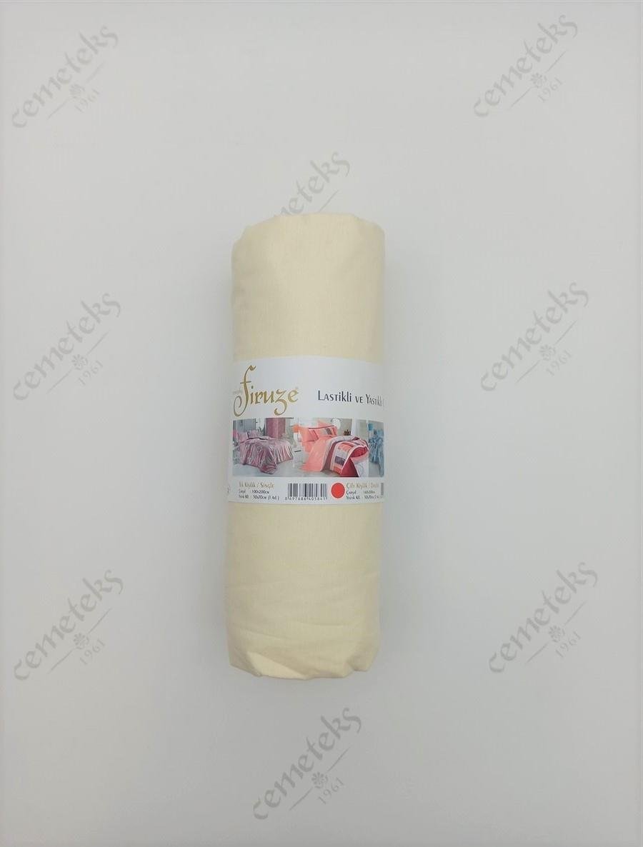 FİRUZE CRETON ÇİFT KİŞİLİK LASTİKLİ FİTTED ÇARŞAF (52 TEL) BEJ