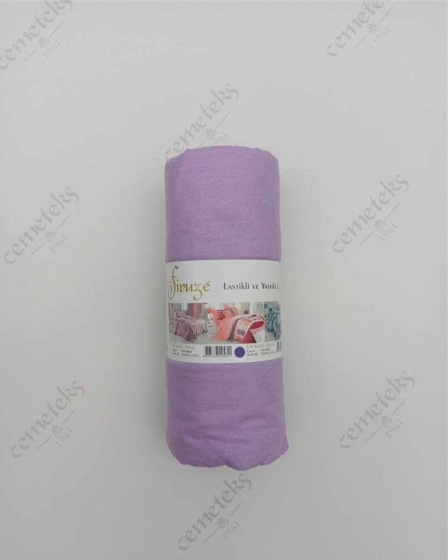 FİRUZE CRETON ÇİFT KİŞİLİK LASTİKLİ FİTTED ÇARŞAF (52 TEL) (LİLA)