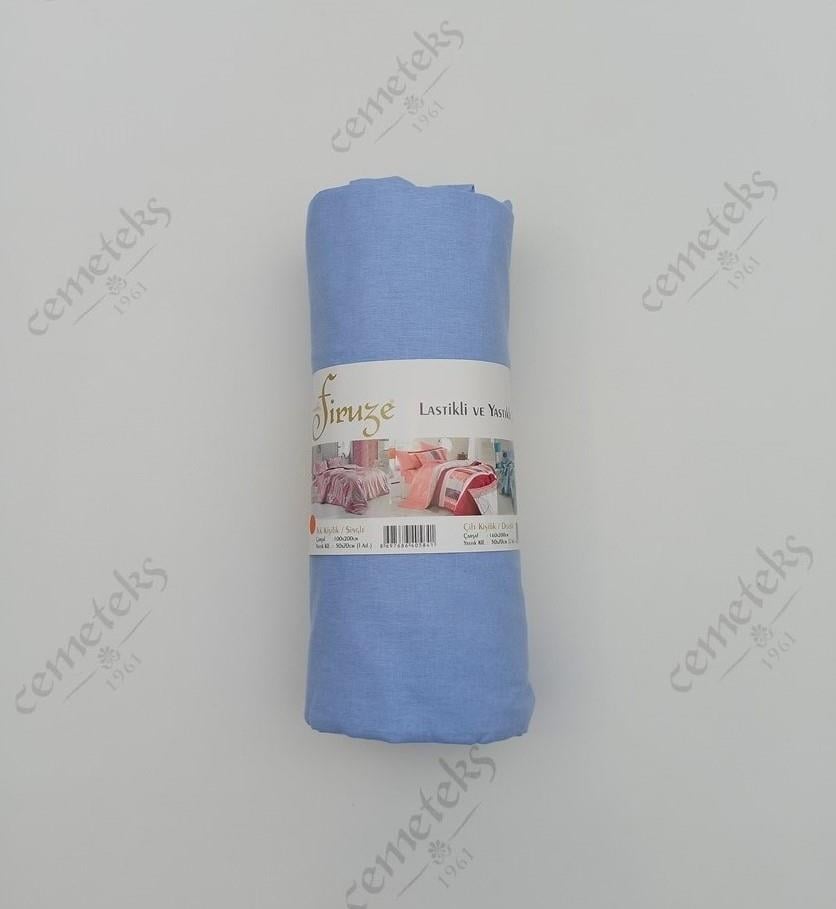 FİRUZE CRETON TEK KİŞİLİK LASTİKLİ FİTTED ÇARŞAF (52 TEL) (MAVİ)