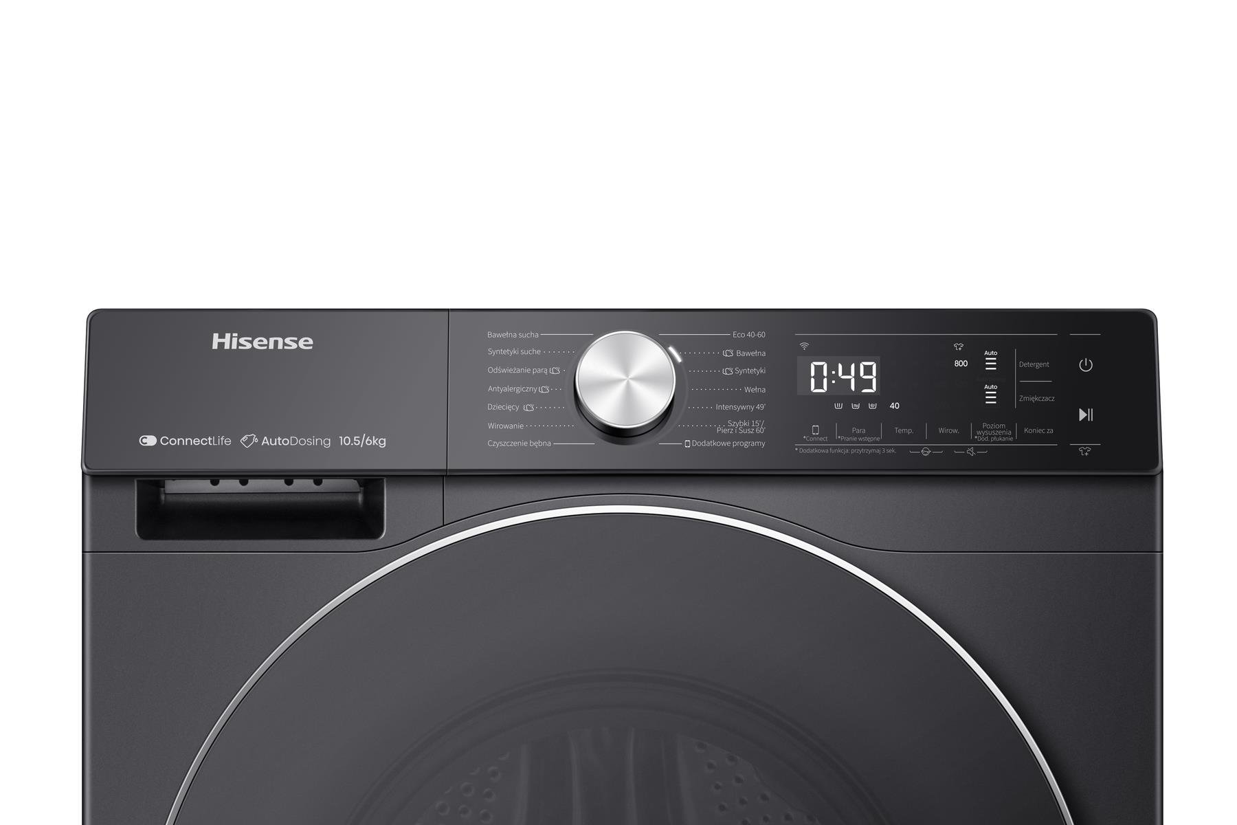 HISENSE WD5S1045BB 10KG YIKAMA 6 KG KURUTMA 1400 DEVİR KURUTMALI SİYAH ÇAMAŞIR MAKİNESİ