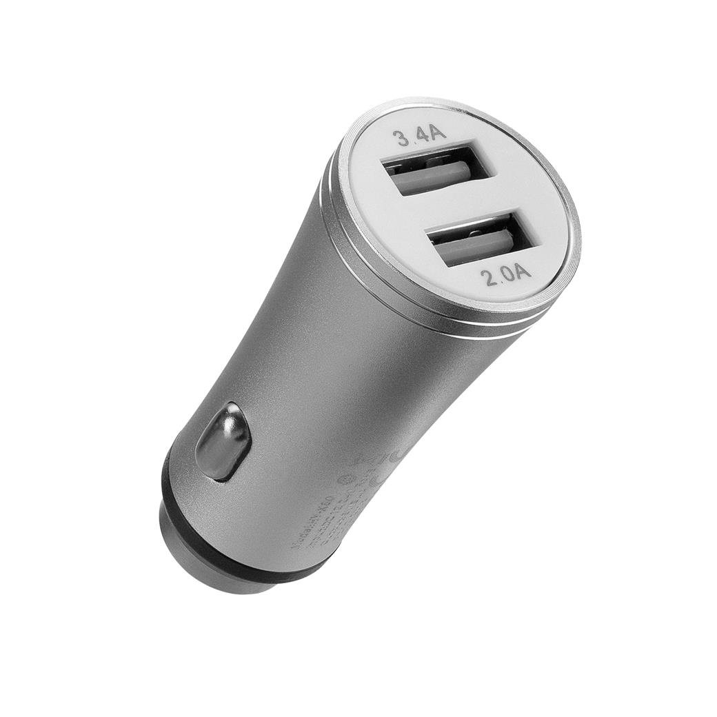 Hytech HY-X60 3.4A Hızlı Şarj 2 USB Gümüş Metal Araç Şarj Cihazı