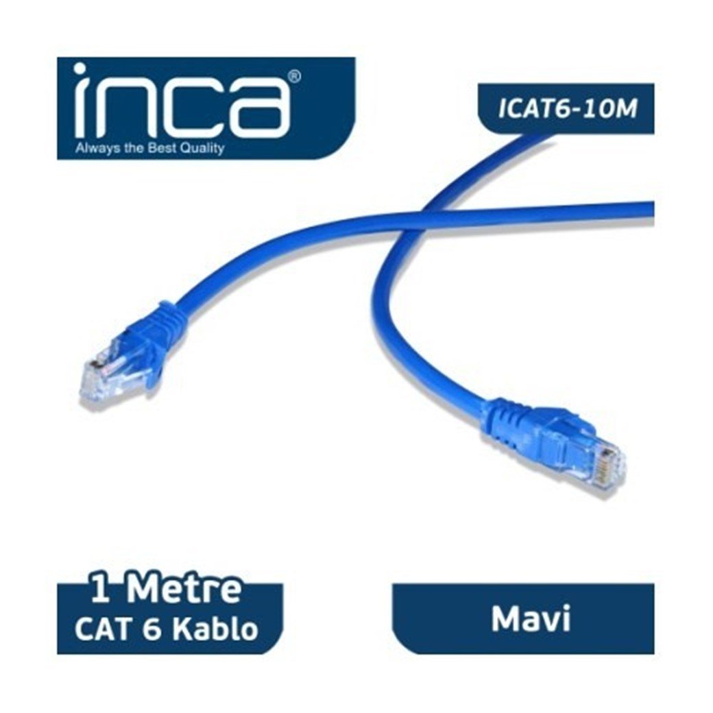 INCA CAT6 26AVG 1METRE CAT6 NETWROK KABLO MAVİ