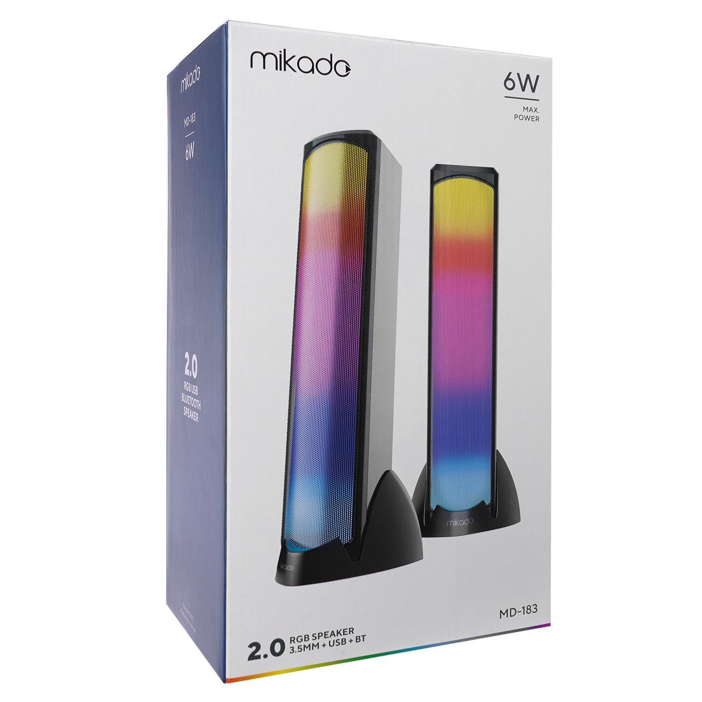 Mikado MD-183 2.0 3W*2 Bluetooth Siyah RGB Aydınlatmalı USB + 3.5mm USB 5V Speaker Hoparlör