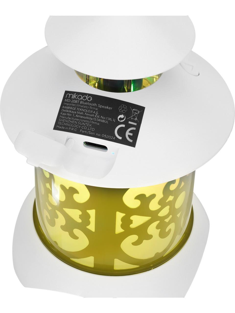 Mikado MD-20BT Beyaz 5W 1200mAh BT-LED Işıklı Bluetooth Hoparlör