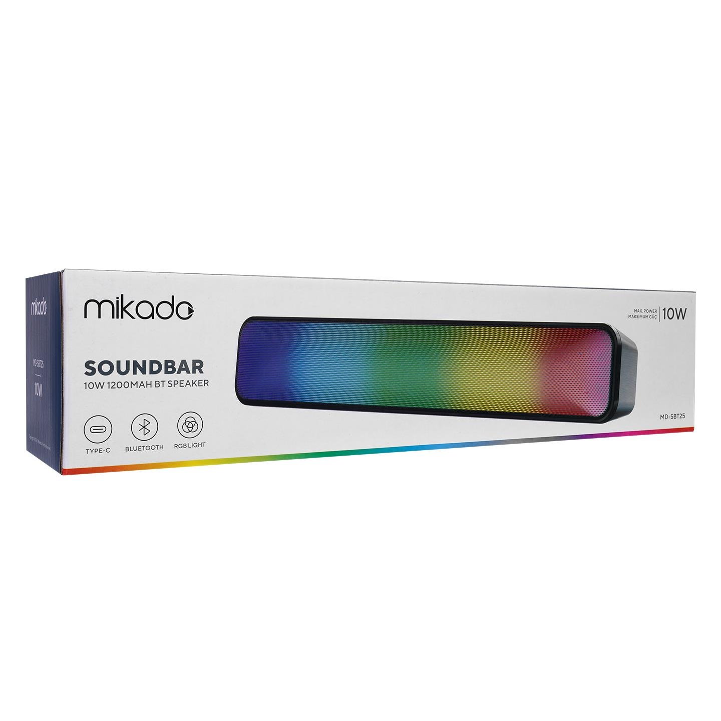 Mikado MD-SBT25 Siyah 5W*2 1200mAh BT,RGB,TF Card,Type-C ,USB Soundbar Speaker