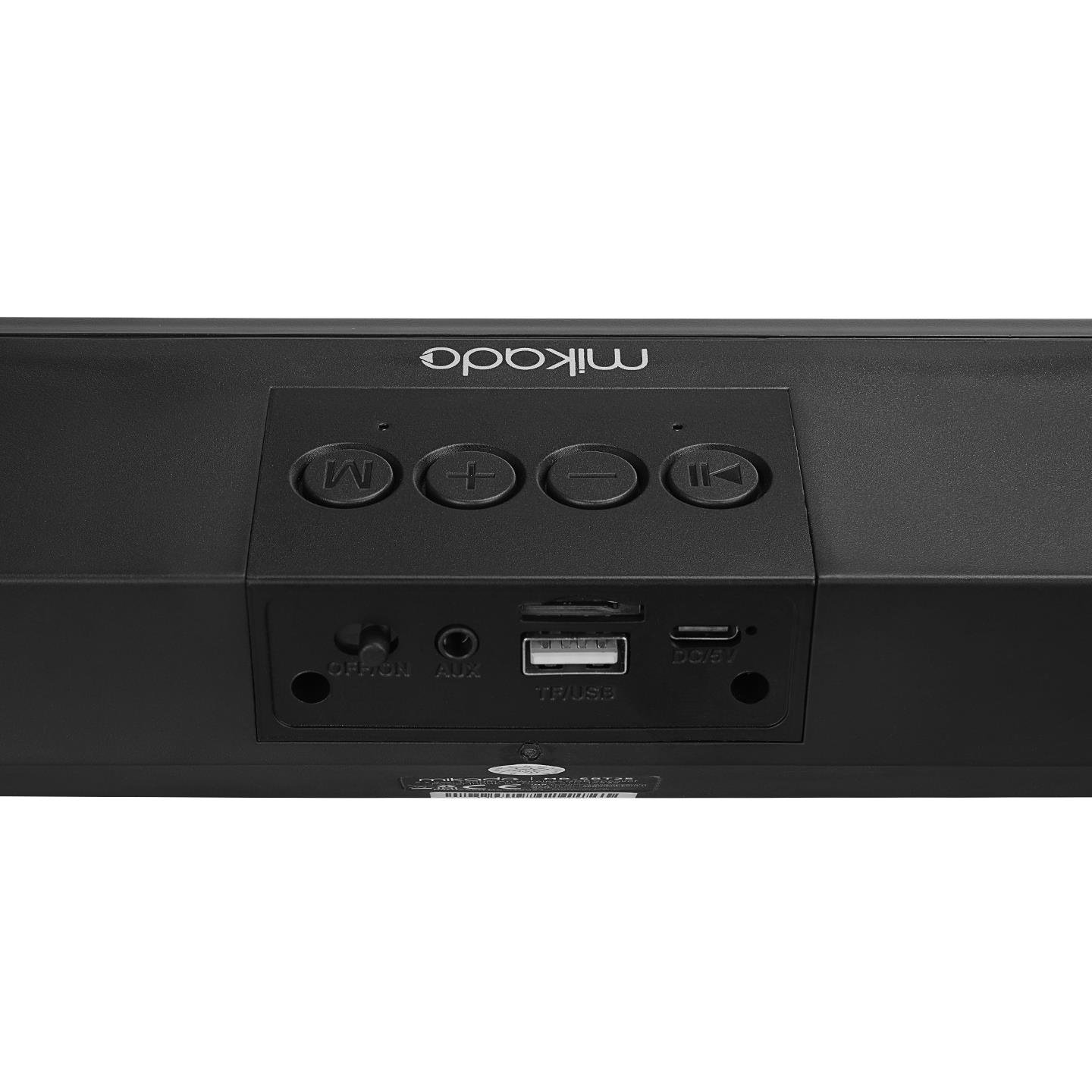 Mikado MD-SBT25 Siyah 5W*2 1200mAh BT,RGB,TF Card,Type-C ,USB Soundbar Speaker