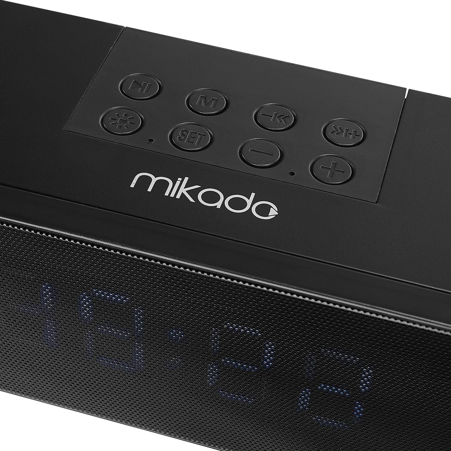 Mikado MD-SBT27 Siyah 10W 2400mAh BT,RGB,Alarm,Clock,TF Card Type-C,USB Soundbar Speaker