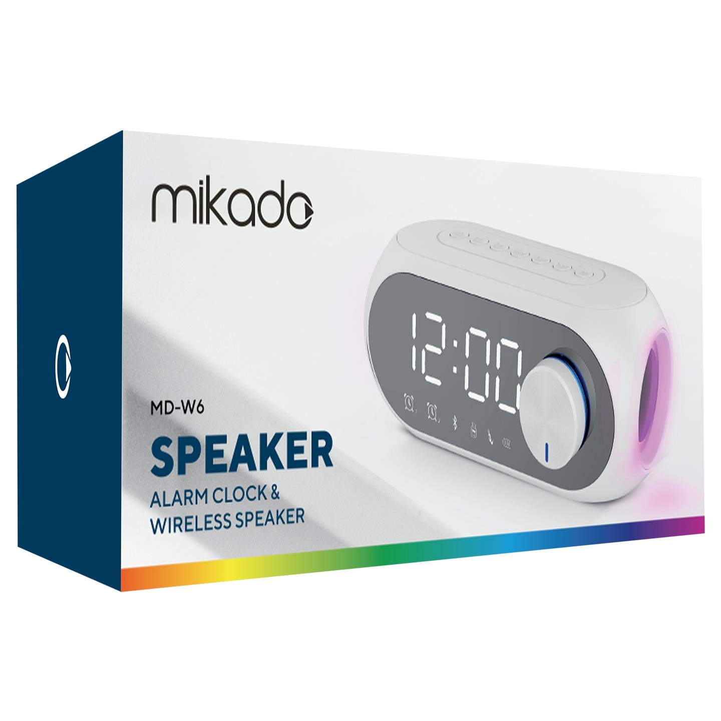 Mikado MD-W6 1200mAh 5W Beyaz Bluetooth-Aux-Derece-Usb Double Alarmlı Saat Speaker