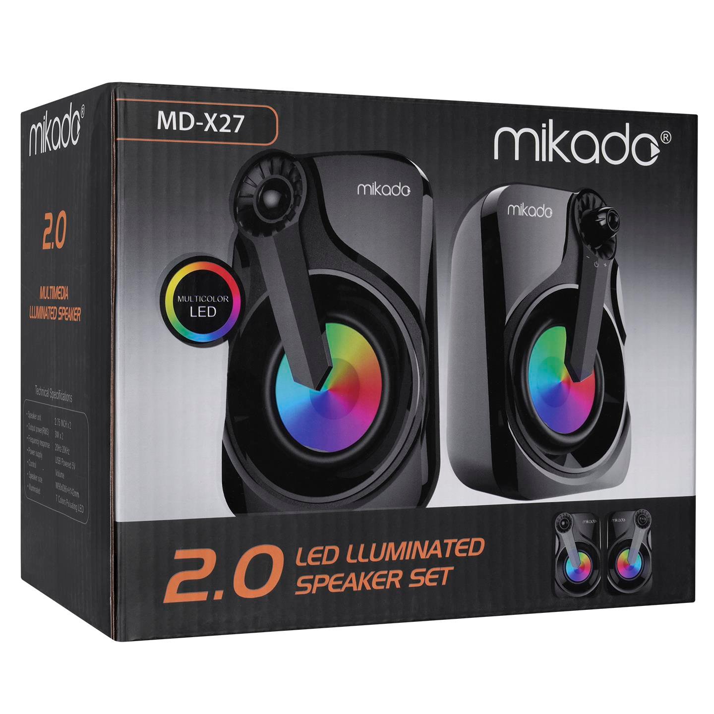 Mikado MD-X27 2.0 Multimedia 3W*2 Black 5V USB LED Illuminated Speaker