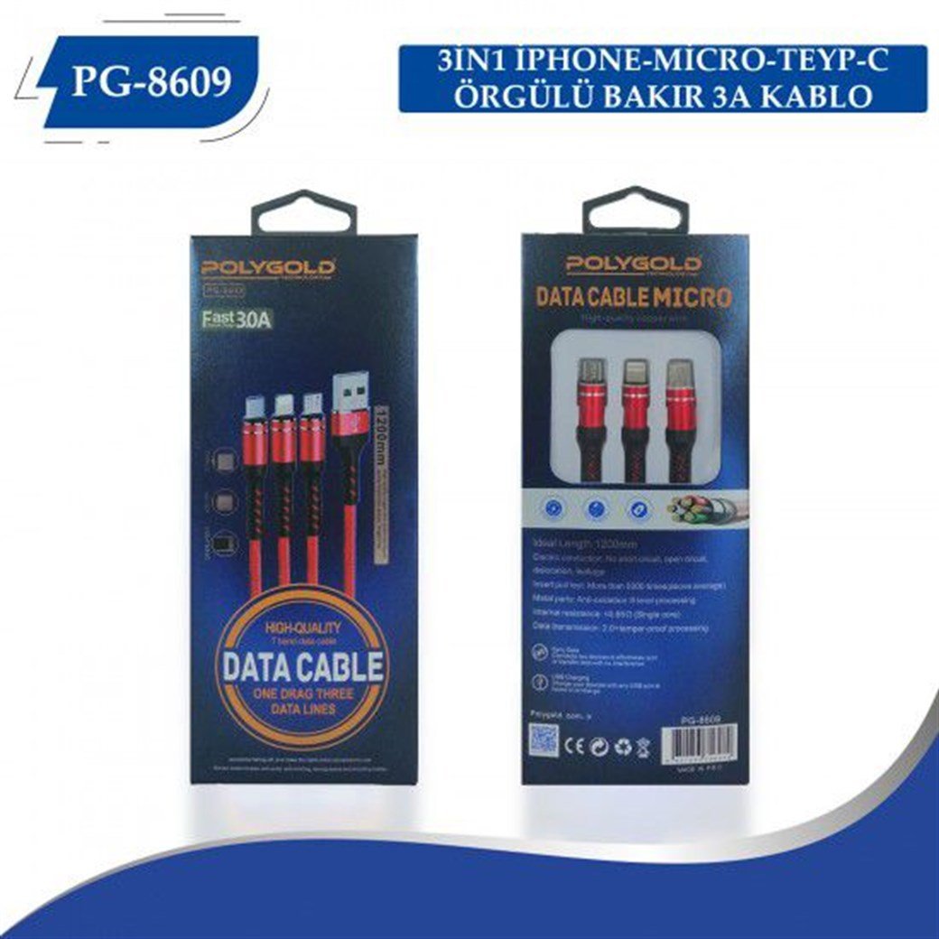 PG-8609 FAST 3.0A 3 ÇIKIŞLI ŞARJ KABLOSU