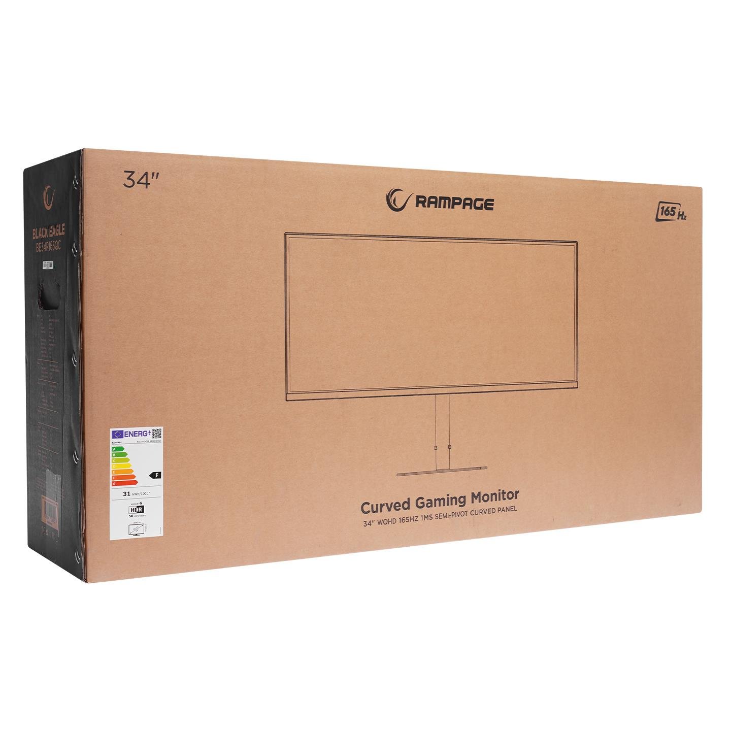 Rampage BLACK EAGLE BE34R165QC 34 165Hz 1ms CSOT VA WQHD 2K Freesync RGB Pivot Curved Oyuncu Monitörü