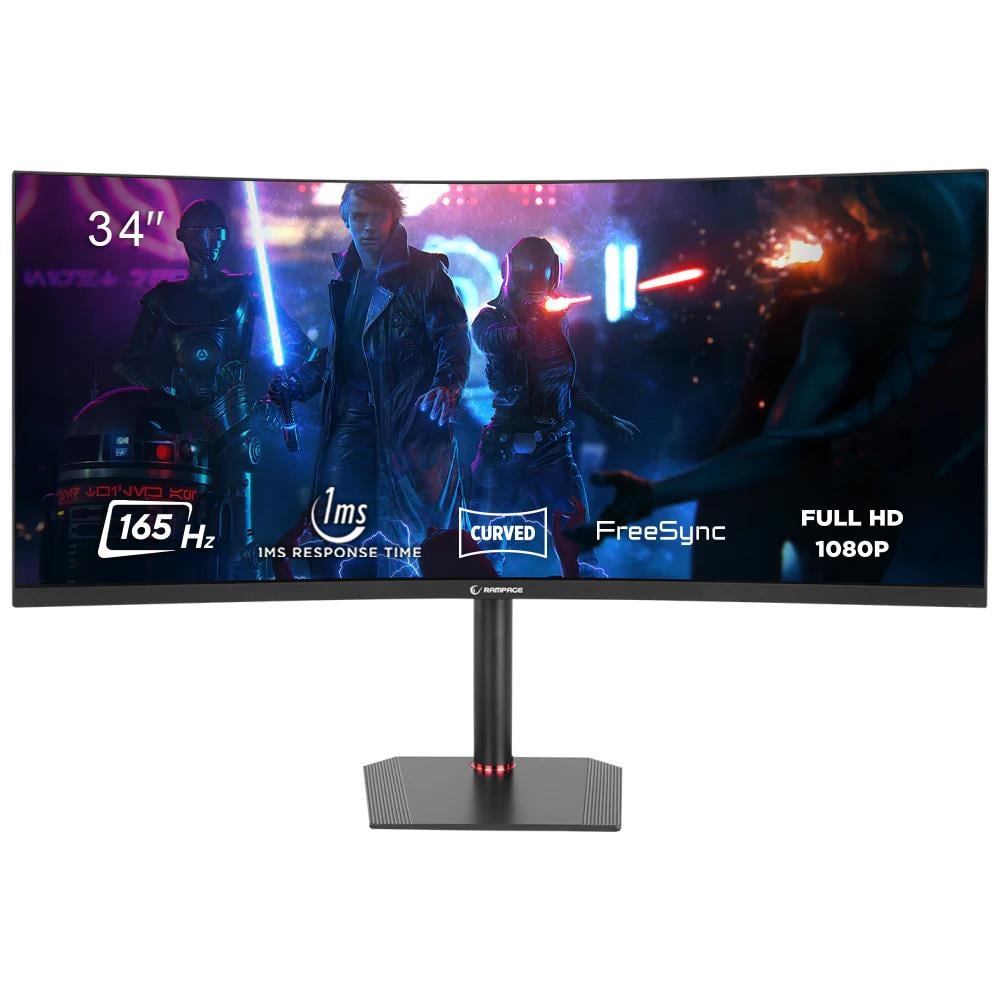 Rampage BLACK EAGLE BE34R165QC 34 165Hz 1ms CSOT VA WQHD 2K Freesync RGB Pivot Curved Oyuncu Monitörü