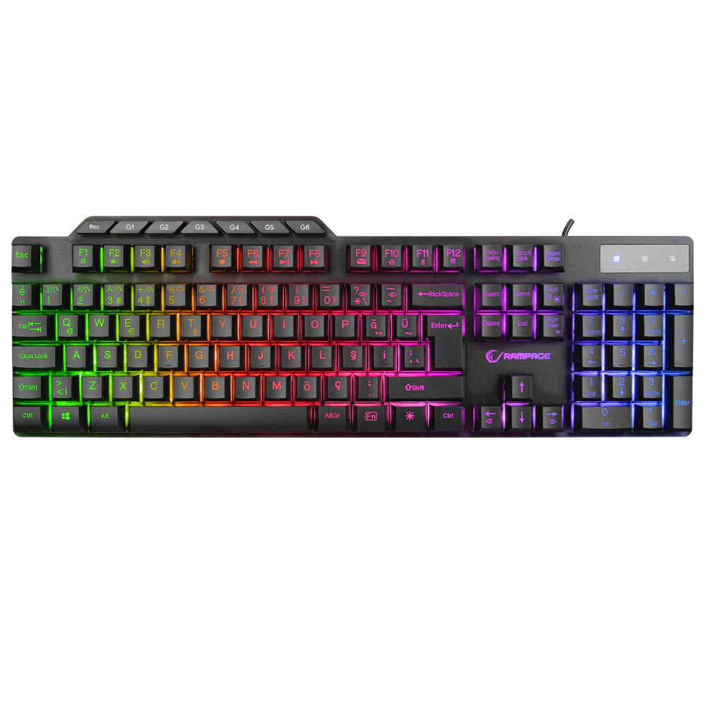 Rampage KM-9858 JAZZY Siyah Rainbow Backlight Makro Tuşlu Gaming Klavye + 3600 dpi Mouse Set
