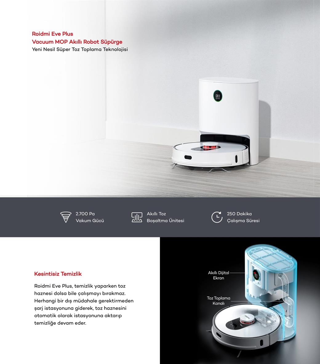 ROIDMI ROBOT VACUUM SÜPÜRGE EVE PLUS BEYAZ RENK