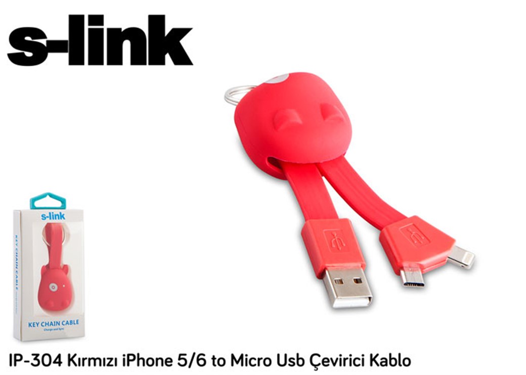 S-link IP-304 Kırmızı iPhone 5/6+ Micro Usb Çeviri