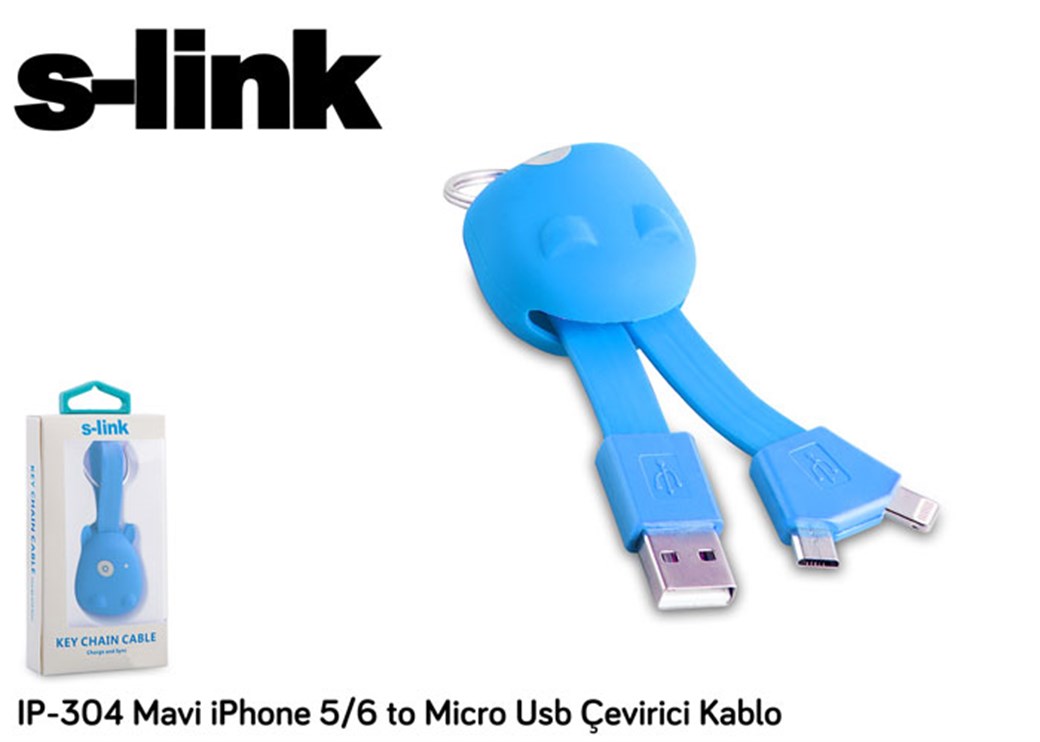 S-link IP-304 Mavi iPhone 5/6+ Micro Usb Çevirici 