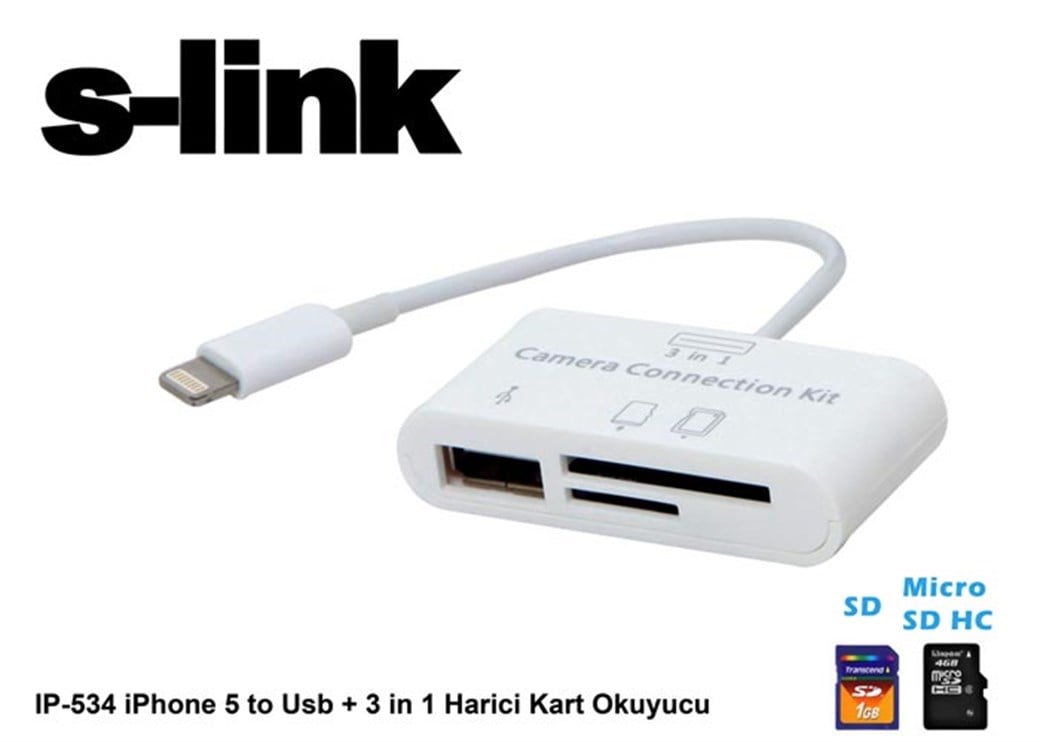 S-link IP-534 iPad 4/Mini Usb+3in1 Harici Kart oku