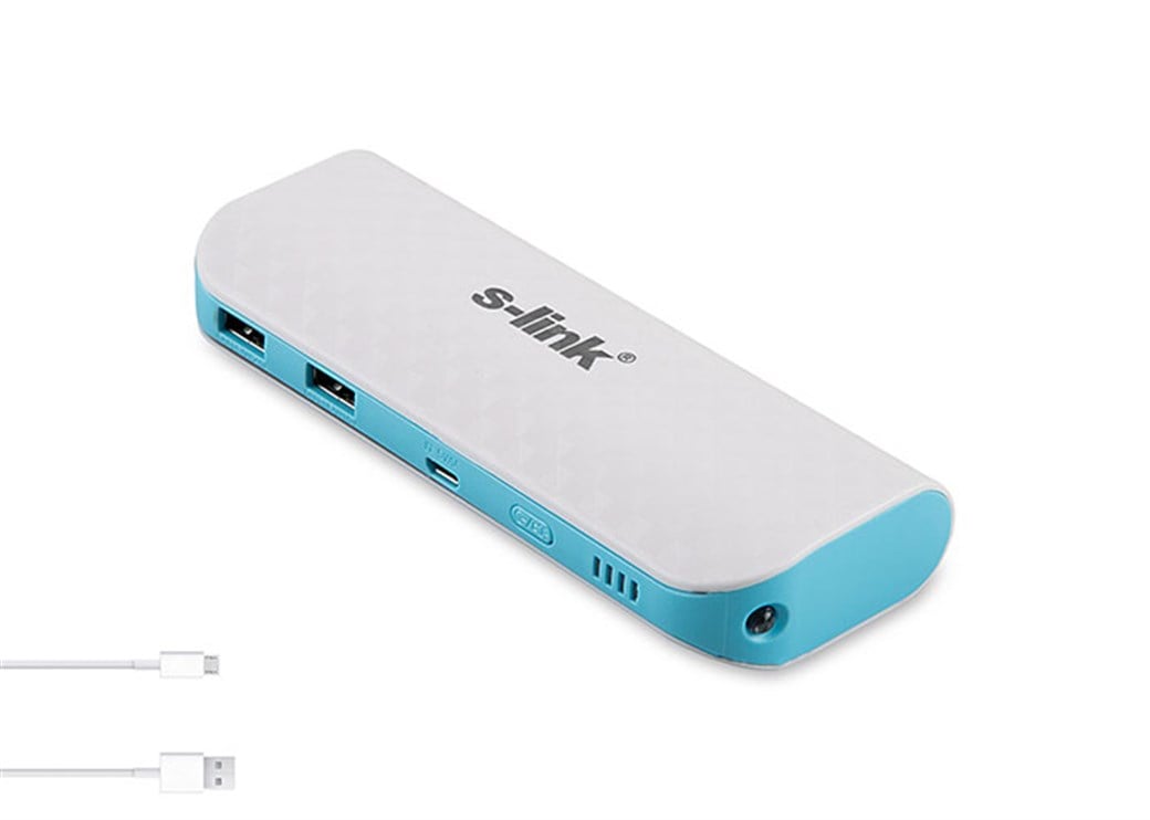 S-link IP-8044 8000mAh 1A/2.1A 2*Usb Beyaz/Mavi Ta
