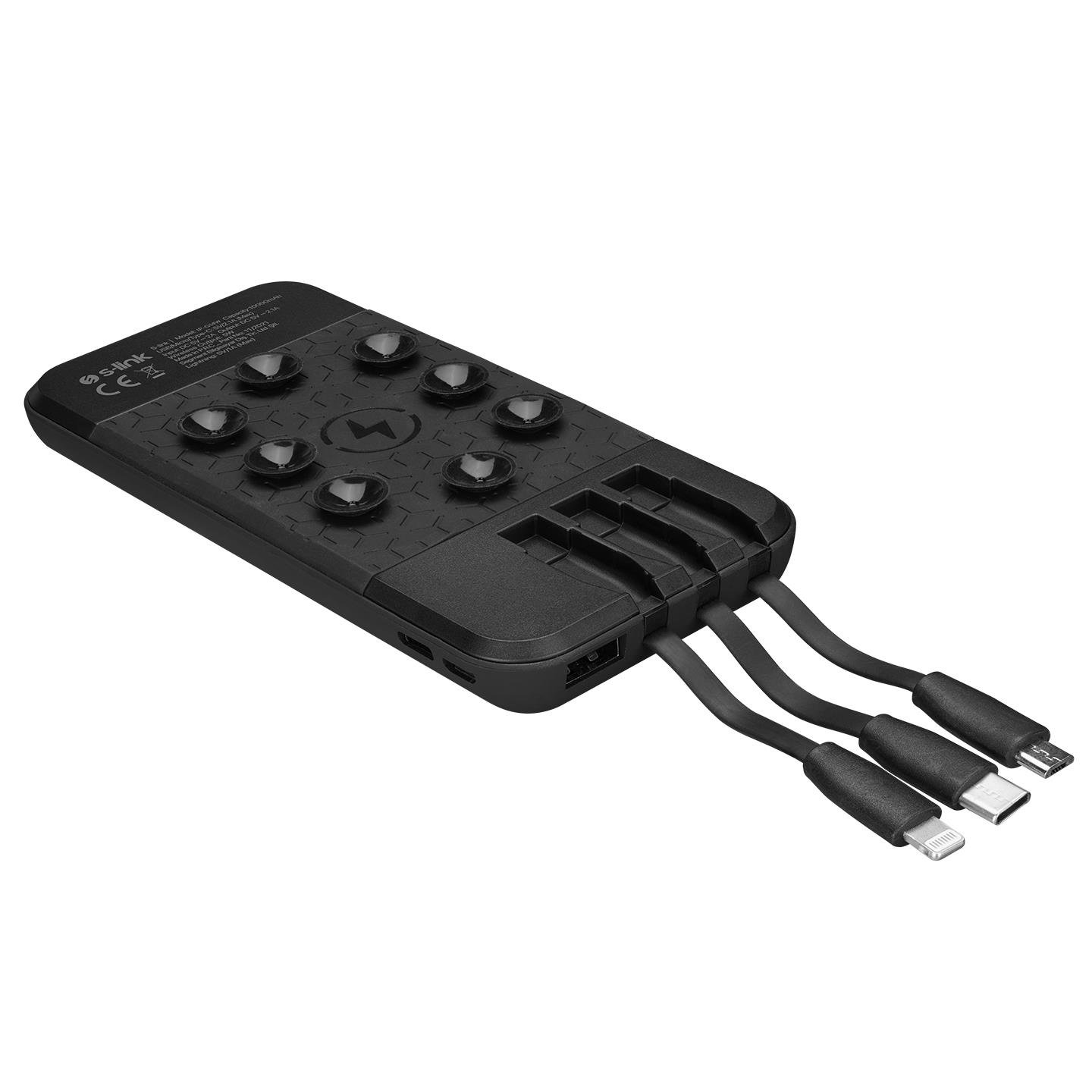 S-link IP-G14W 10000mAh Dahili Kablolu Gizli Ledli Siyah Vantuz+Stand Kablosuz Taşınabilir Pil Şarj Cihazı