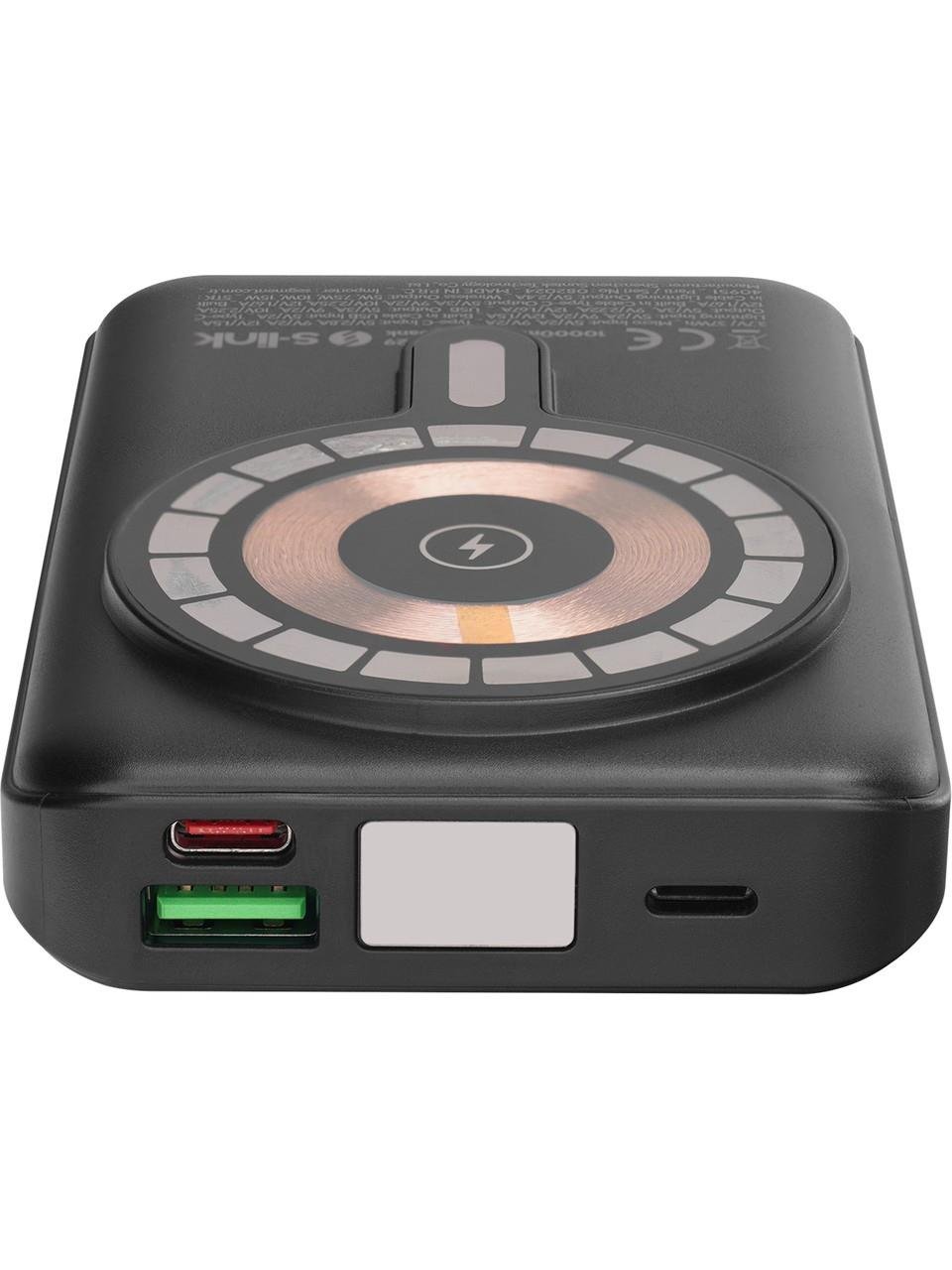 S-link M1029 10000mAh Magsafe 15W HSC22.5W+PD20W+QC3.0 Siyah LCD Taşınabilir Şarj Cihazı Powerbank