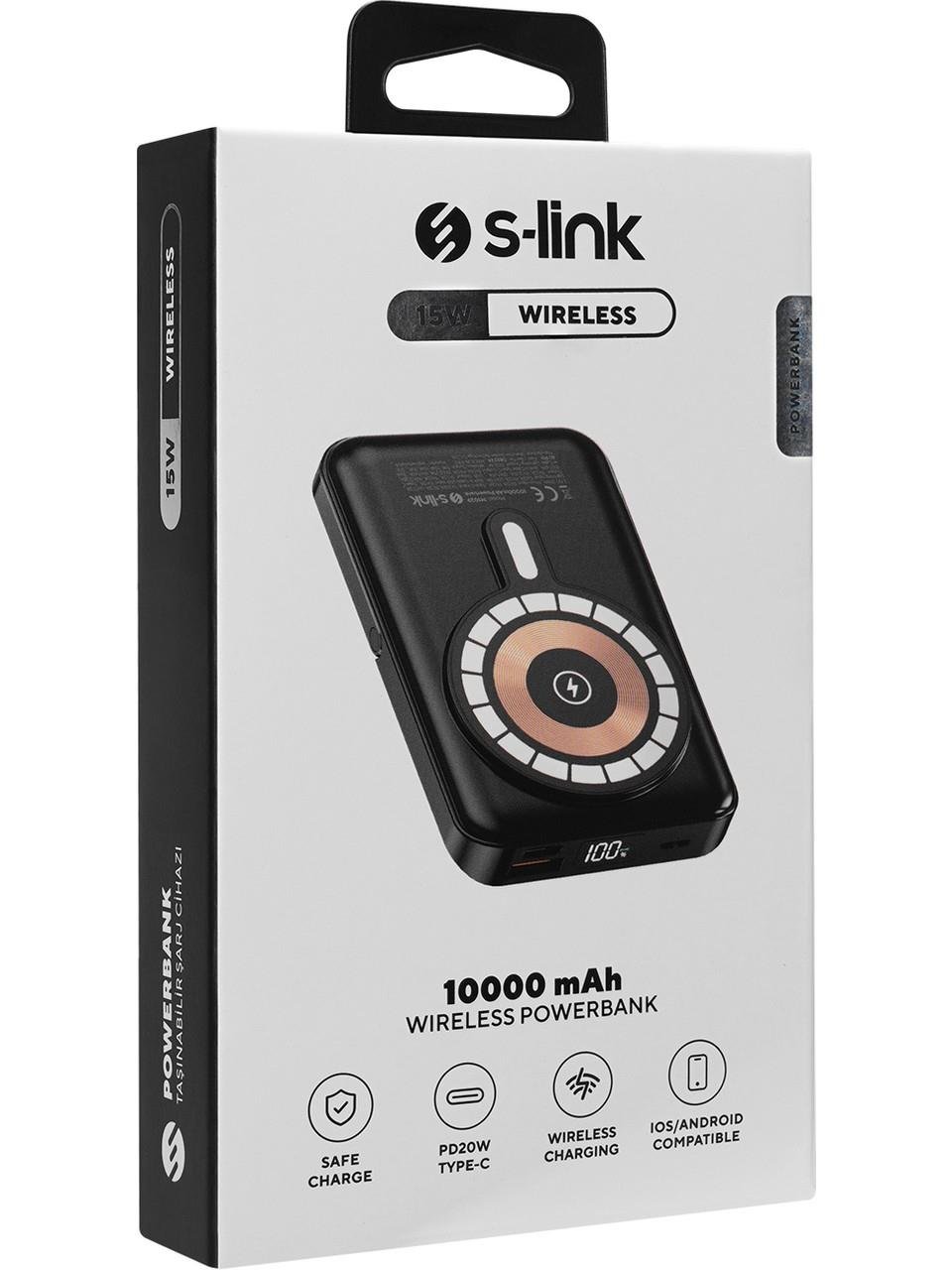S-link M1029 10000mAh Magsafe 15W HSC22.5W+PD20W+QC3.0 Siyah LCD Taşınabilir Şarj Cihazı Powerbank