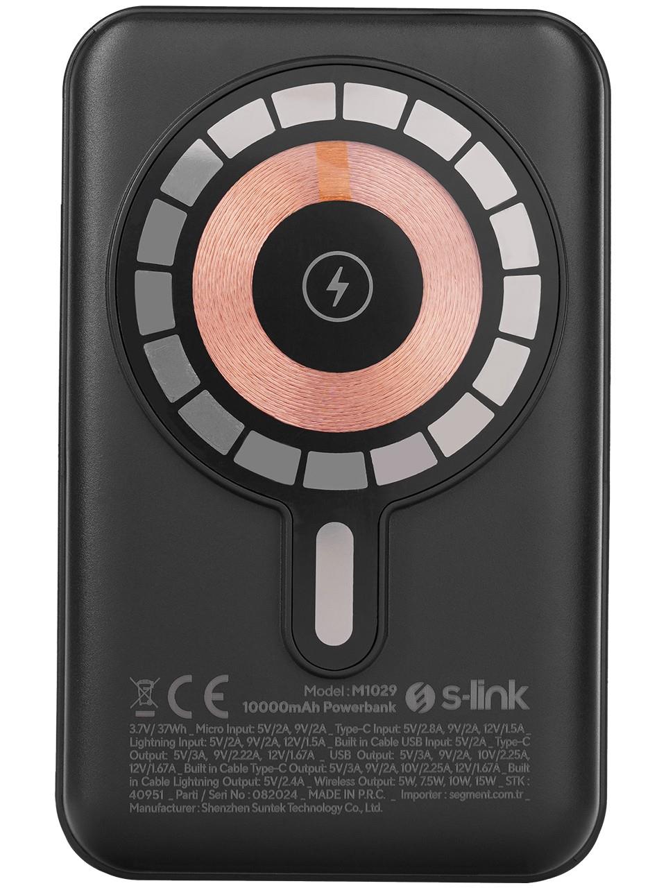 S-link M1029 10000mAh Magsafe 15W HSC22.5W+PD20W+QC3.0 Siyah LCD Taşınabilir Şarj Cihazı Powerbank