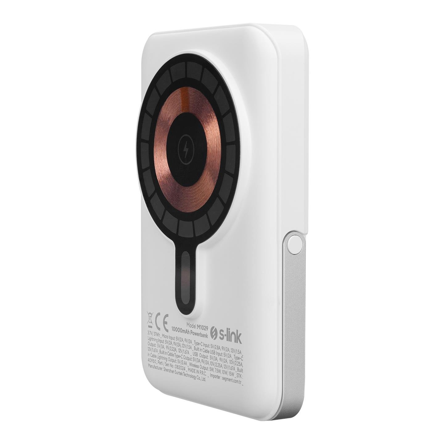 S-link M1029 10000mAh Magsafe 15W HSC22.5W+PD20W+QC3.0 Beyaz LCD Taşınabilir Şarj Cihazı Powerbank