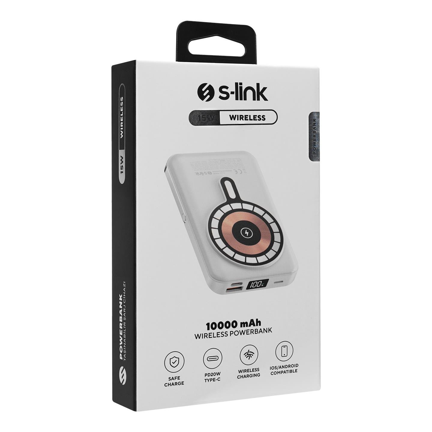 S-link M1029 10000mAh Magsafe 15W HSC22.5W+PD20W+QC3.0 Beyaz LCD Taşınabilir Şarj Cihazı Powerbank