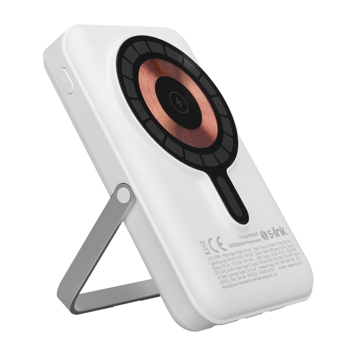 S-link M1029 10000mAh Magsafe 15W HSC22.5W+PD20W+QC3.0 Beyaz LCD Taşınabilir Şarj Cihazı Powerbank