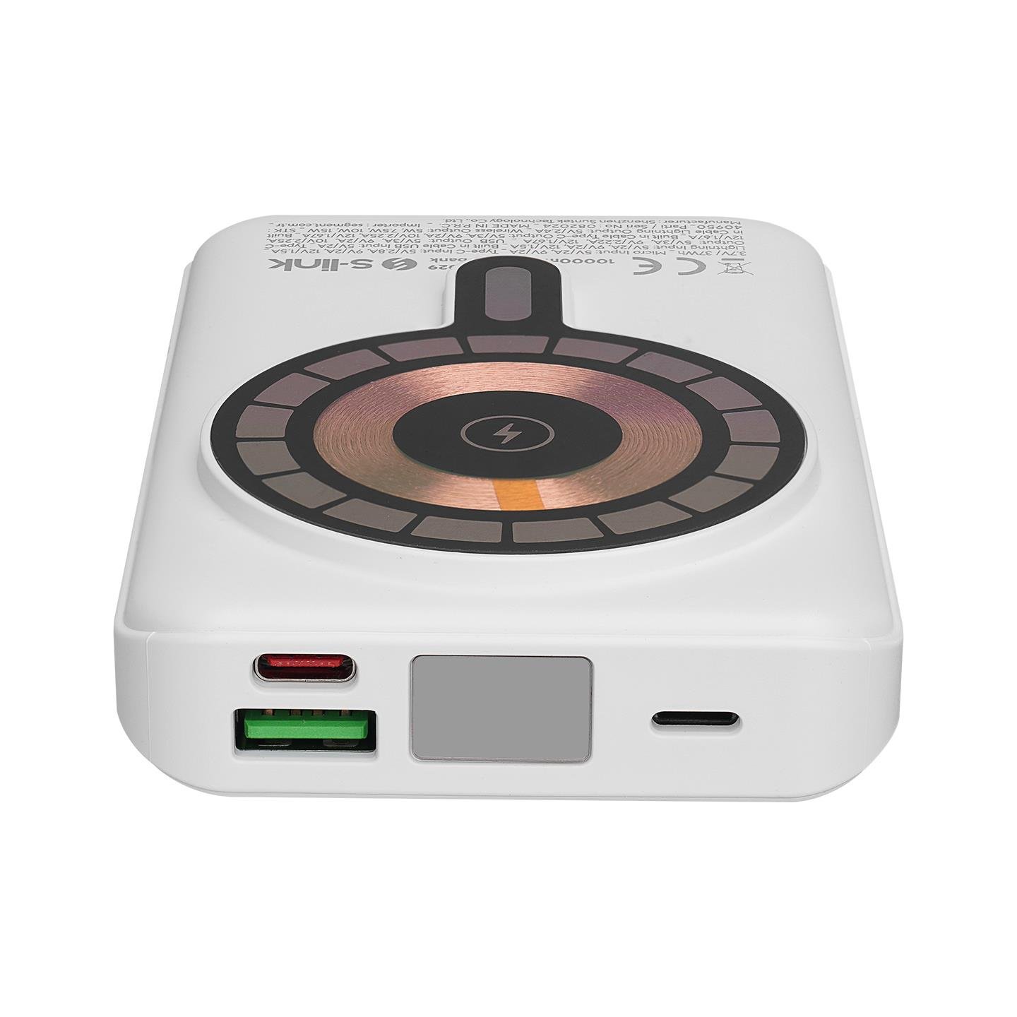 S-link M1029 10000mAh Magsafe 15W HSC22.5W+PD20W+QC3.0 Beyaz LCD Taşınabilir Şarj Cihazı Powerbank