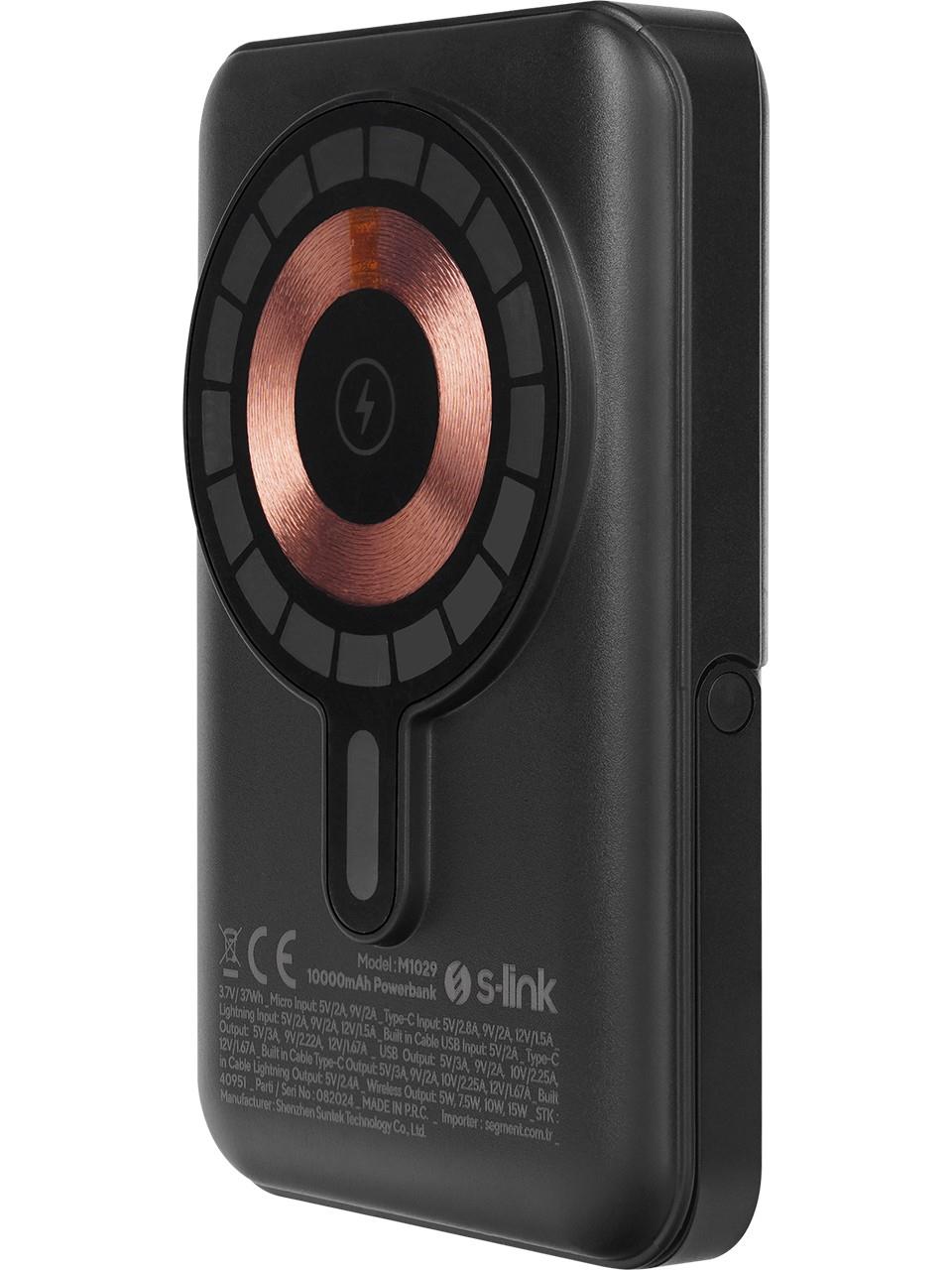 S-link M1029 10000mAh Magsafe 15W HSC22.5W+PD20W+QC3.0 Siyah LCD Taşınabilir Şarj Cihazı Powerbank