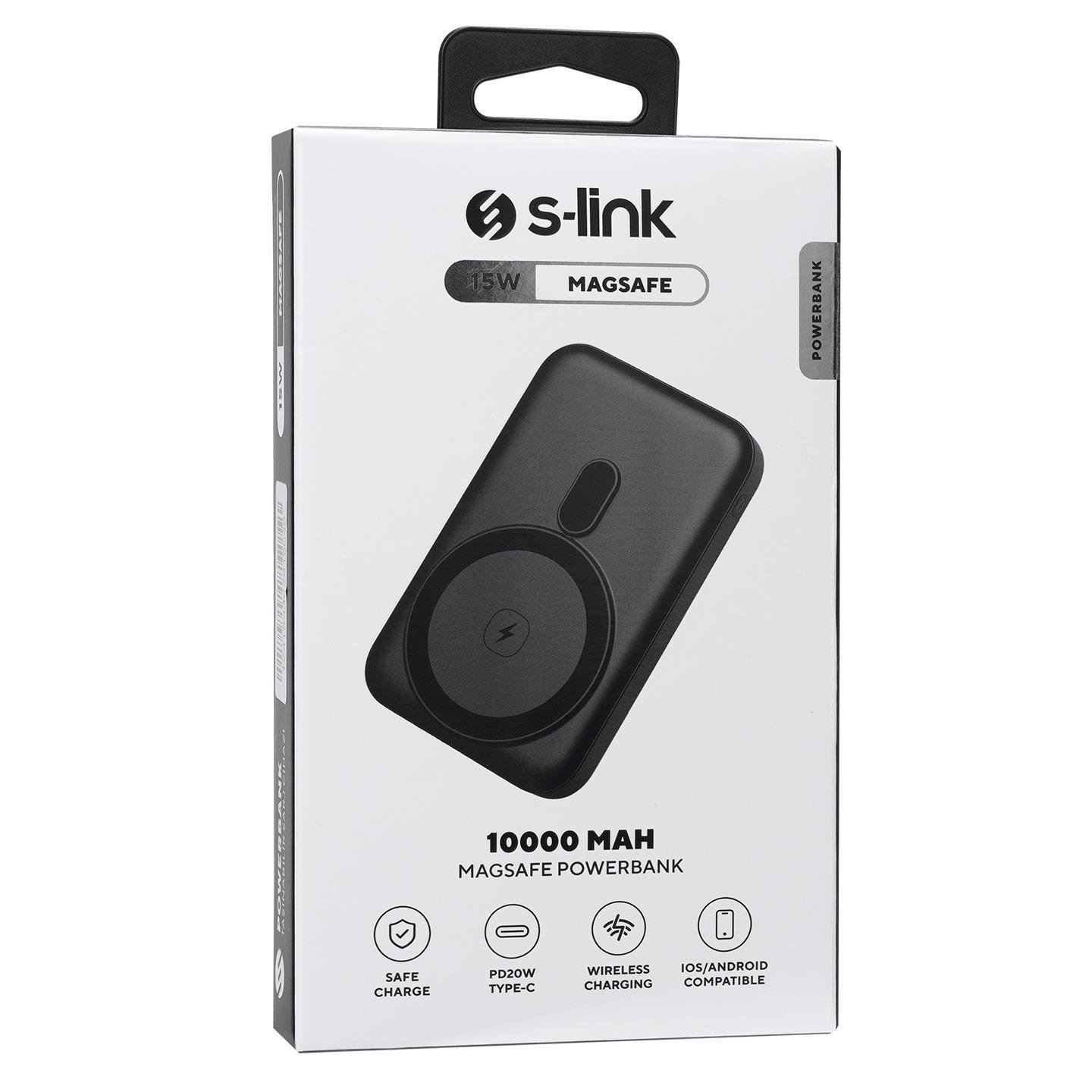S-link M1031 10000mAh Magsafe 15W HSC22.5W+PD20W+QC3.0 Siyah LCD Taşınabilir Şarj Cihazı Powerbank