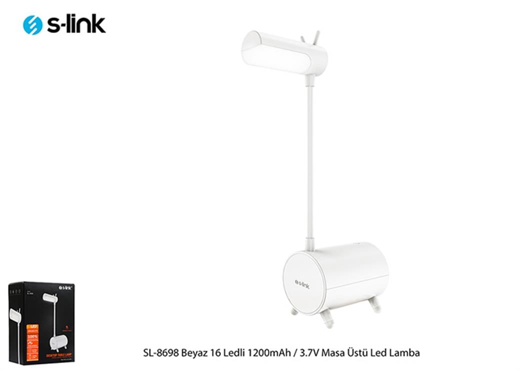 S-link SL-8698 Beyaz 16 Ledli 1200mAh / 3.7V Masa Üstü Led Lamba