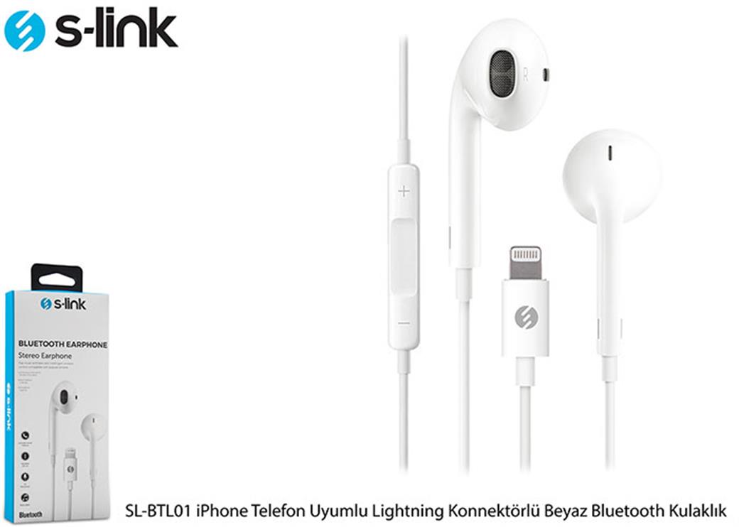 S-link SL-BTL01 Beyaz iPhone Telefon Uyumlu Lightning konnektörlü Bluetooth Kulaklık