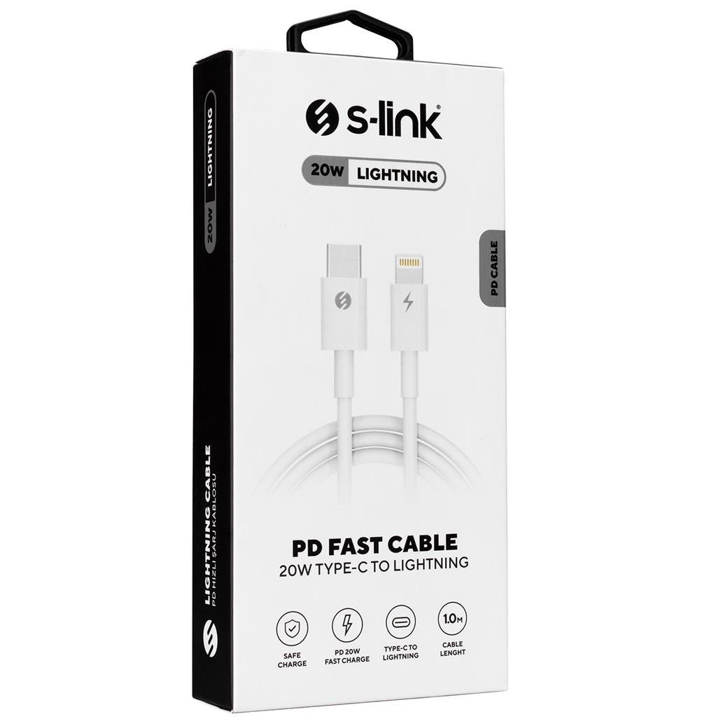 S-link SL-C120 1m PD Type C to Lightning 20W Quick SUPER Charge Hızlı Data ve Şarj Kablosu
