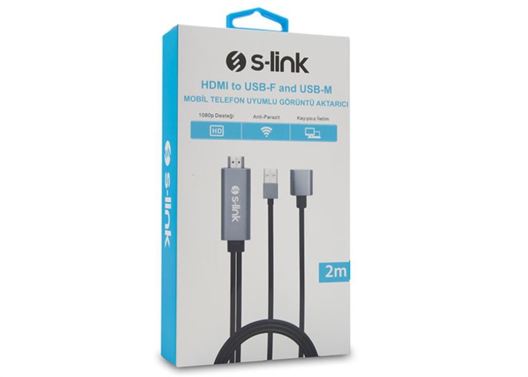 S-link SL-IPH25 HDMI to USB-F 2m Mobil Telefon Uyumlu Görüntü Aktarıcı Kablo