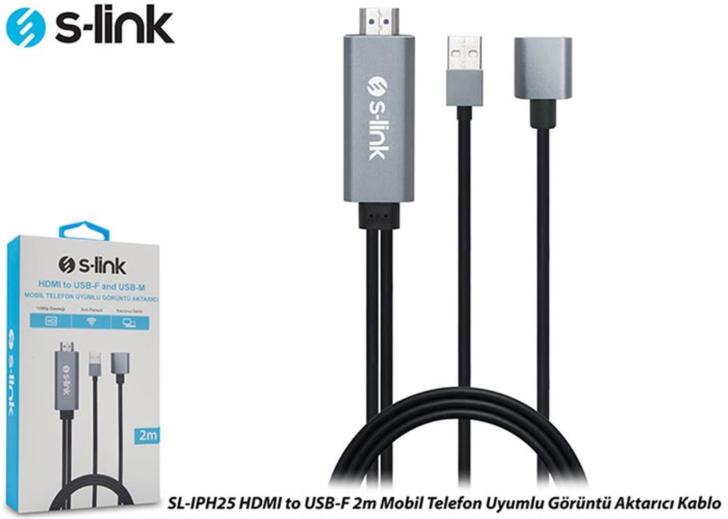 S-link SL-IPH25 HDMI to USB-F 2m Mobil Telefon Uyumlu Görüntü Aktarıcı Kablo