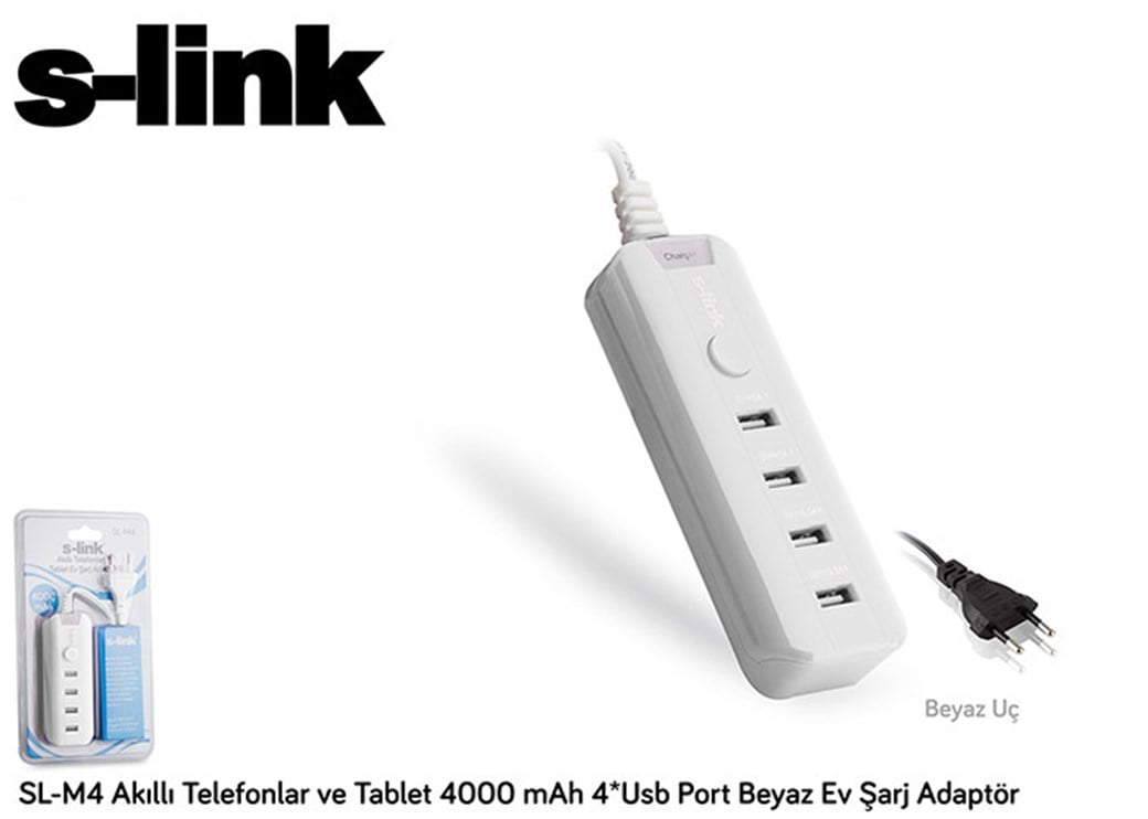 S-link SL-M4 Akıllı Tel. Tab. 4000mAh4 Beyaz Ev Şa