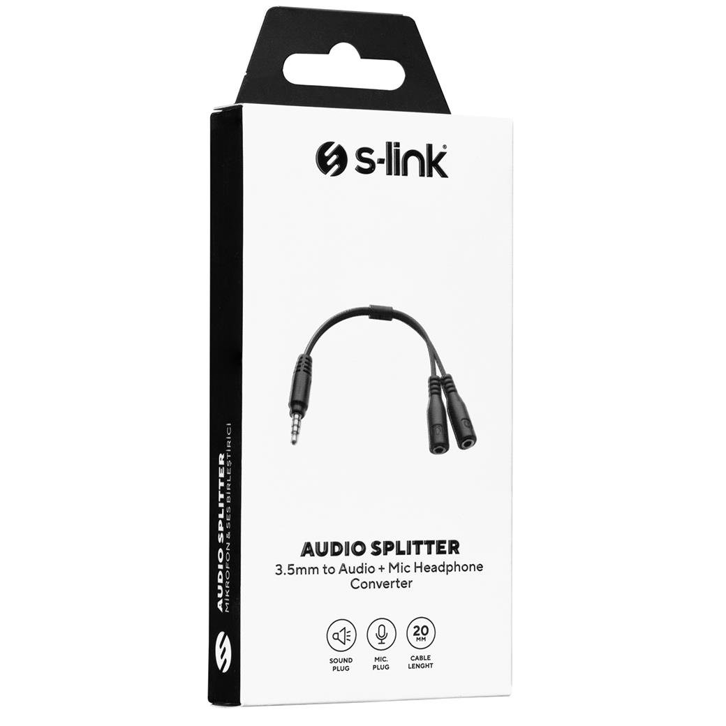 S-link SL-TA67 Siyah Audio + Mic to 3,5mm 0.15m Kulaklık Çevirici