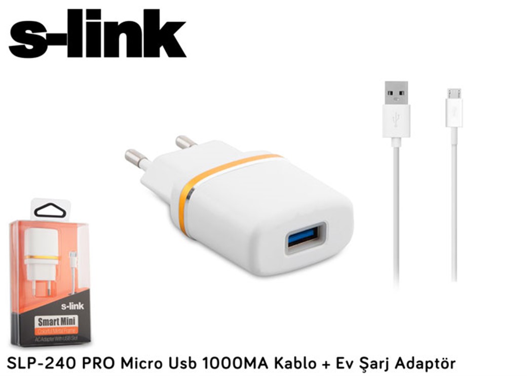 S-link SLP-240 PRO 1000MA Micro Usb Cable Adaptör 