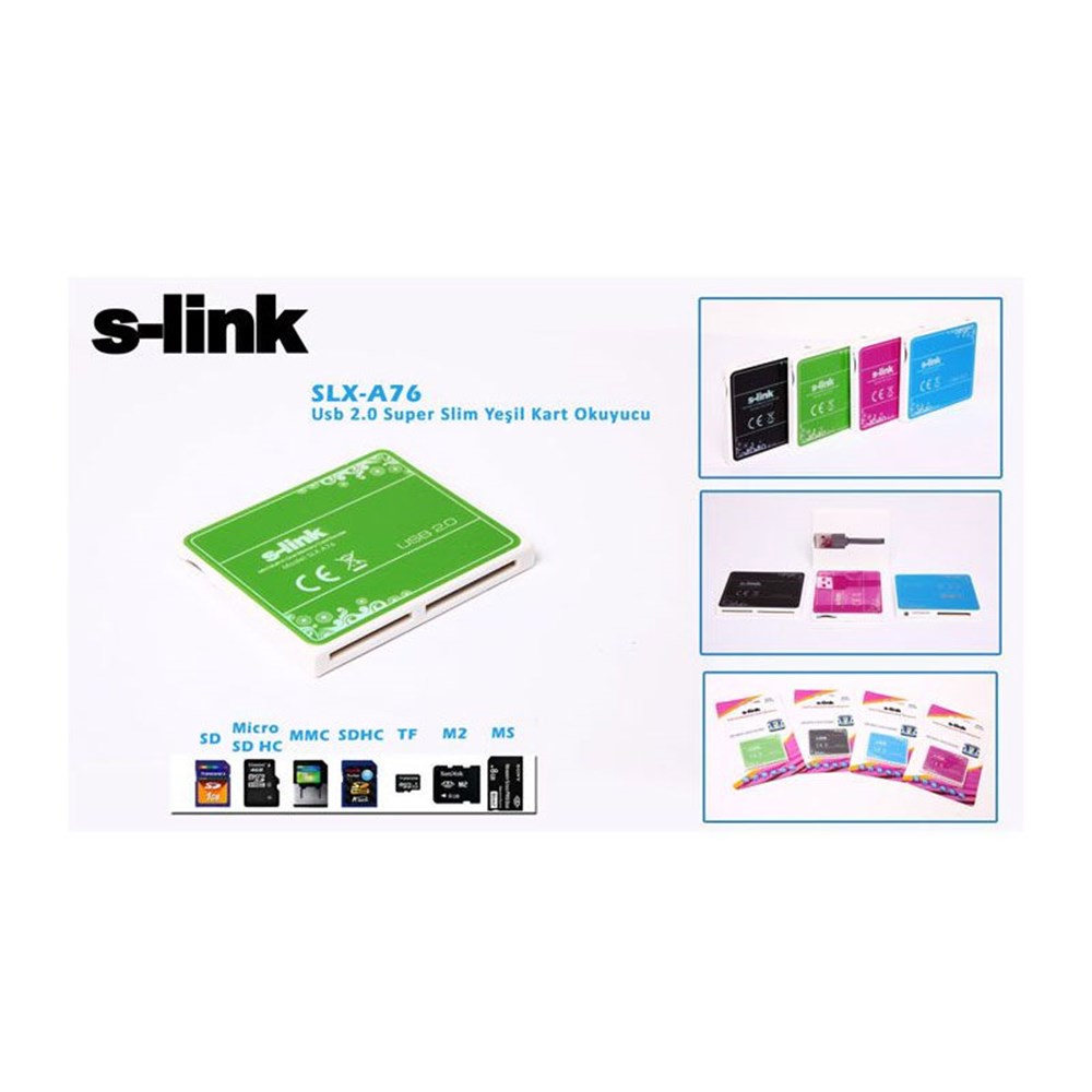 S-link SLX-A76 Usb 2.0 İnce Tasarım Yeşil Kart Oku