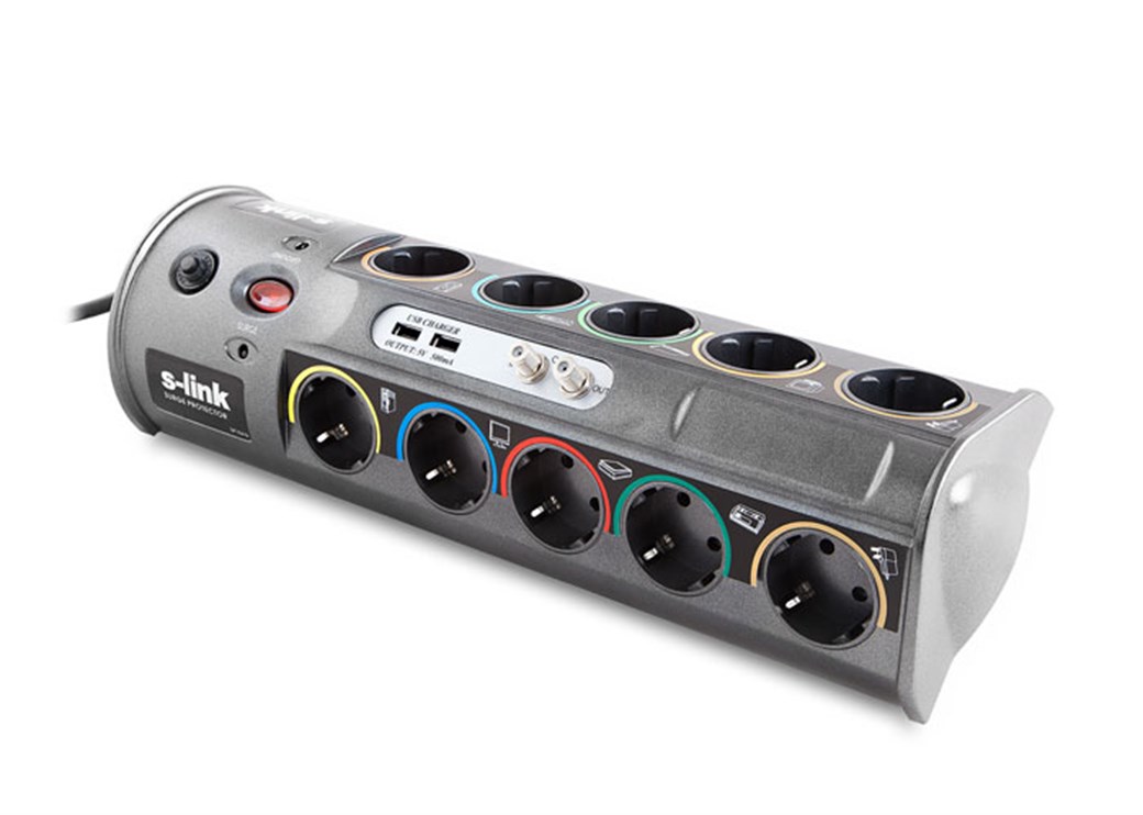 S-link SPG-10 2m 10Lu Akım Kor. Gri + 2 Usb Port 5