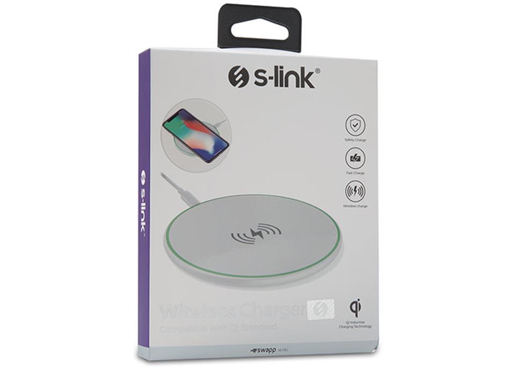 S-Link Swapp SW-CWF80 QI Sertifikalı 10W 5V/2A- 9V/1.1A Beyaz Kablosuz Şarj Cihazı