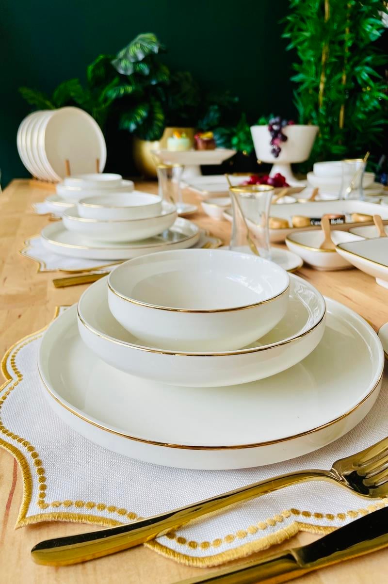  Gold Modern 173 Parça 12 Kişilik Porselen Yemek Kahvaltı ve Çatal Kaşık Seti