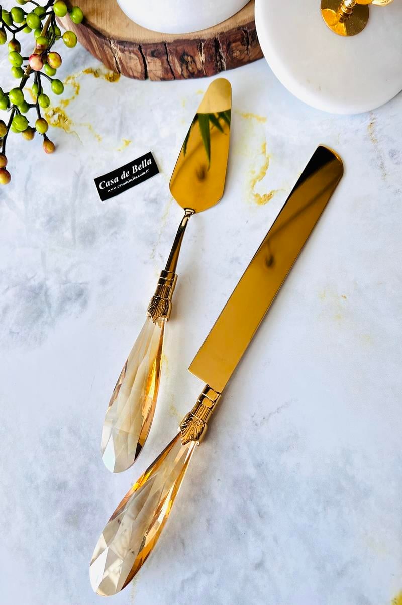 2 Parça Damla Kristal Servis Seti amber