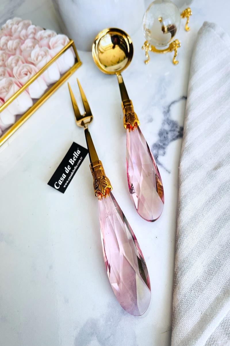 2 Parça Damla Kristal Servis Seti PEMBE