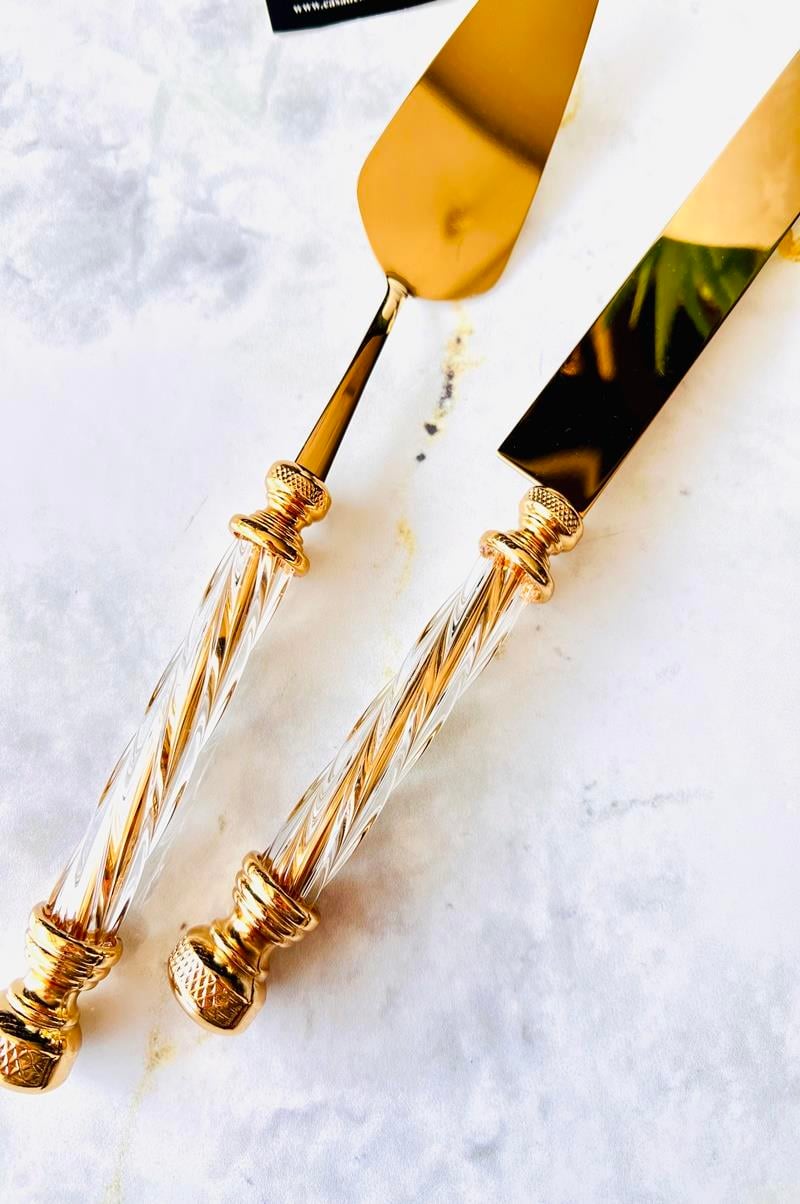 2 Parça Kristal Servis Seti gold