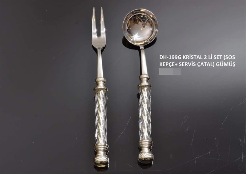 2 Parça Kristal Sos Kepçe ve Et Çatalı Seti