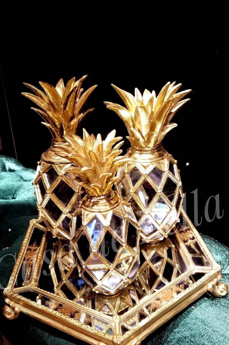 3 Boy Dekoratif Aynalı Ananas Aksesuar - Gold